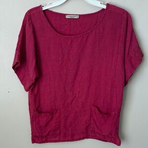 Francesca Bettini 100% Linen Boxy Blouse with Front Pockets Size Medium Pink/Red